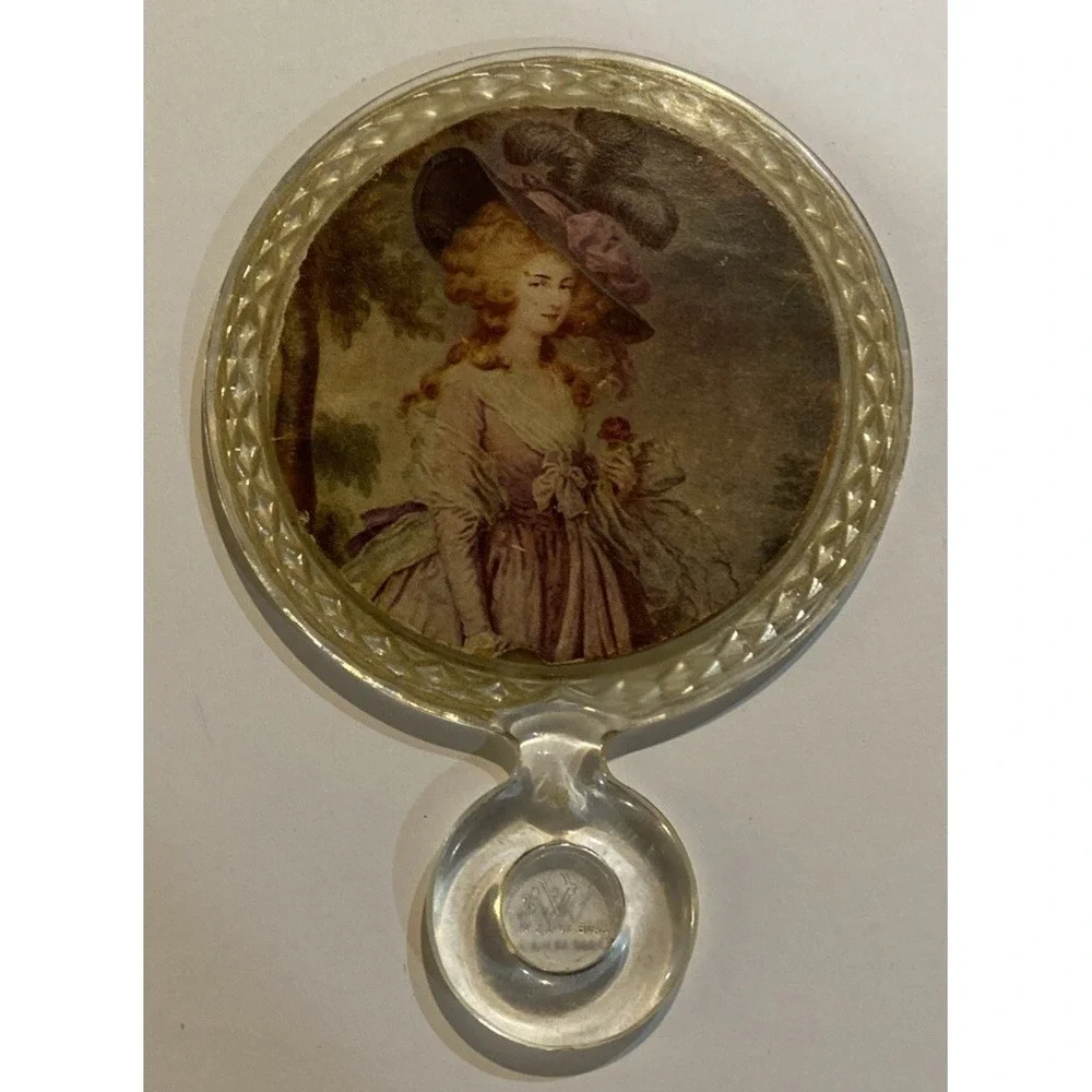 Victorian VV's Clear Lucite Hand Mirror Artistic Romantic Vanity Woman Made USA